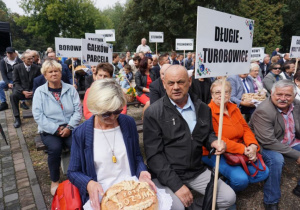 Zdjęcie przedstawicieli sołctw oraz mieszkańców Gminy Koluszki w Amfiteatrze Parku Miejskiego podczas obchodów Dożynek 2019