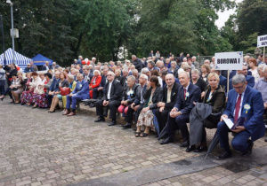 Zdjęcie zaproszonych gości oraz mieszkańców Gminy Koluszki w Amfiteatrze Parku Miejskiego podczas obchodów Dożynek 2019