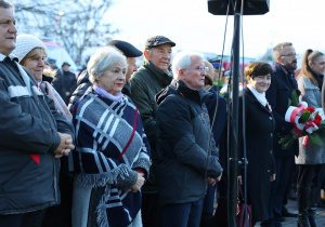 Zdjęcie przedstawia uczestników podczas Uroczystych Obchodów Narodowego Święta Niepodległości przy Pomniku Orła Białego w Koluszkach